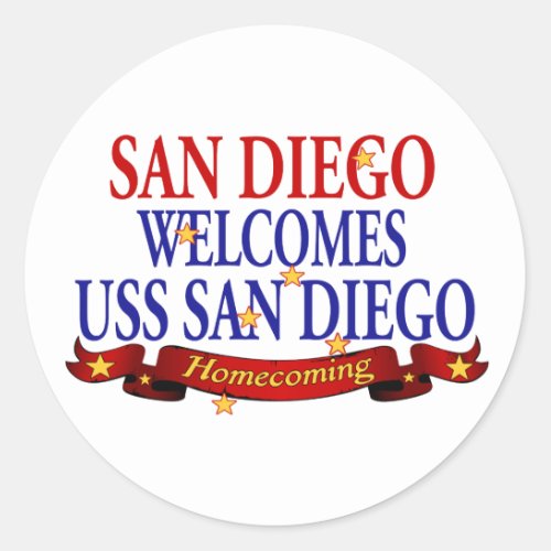 San Diego Welcomes USS San Diego Classic Round Sticker