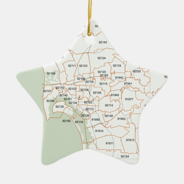 San Diego Zip Code Map Ceramic Ornament (Front)