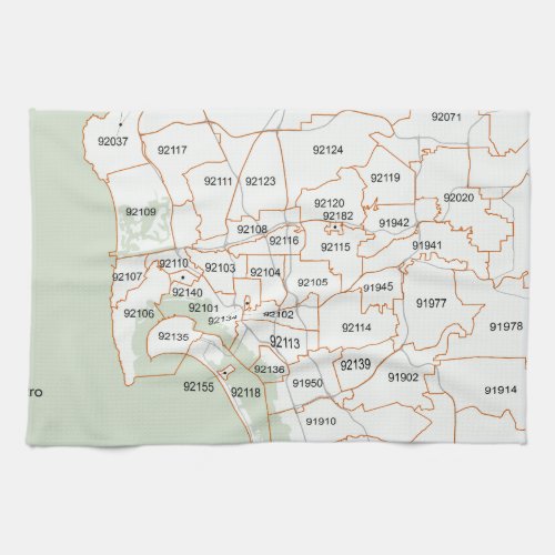 San Diego Zip Code Map Kitchen Towel