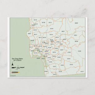 San Diego Zip Code Map Postcard