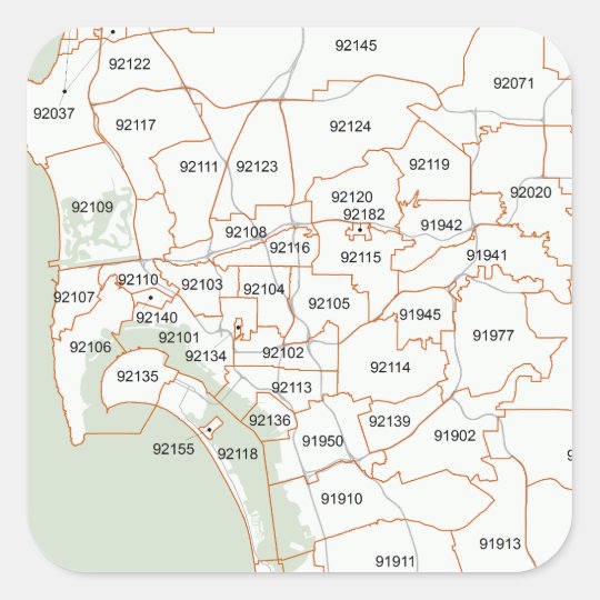 San Diego Zip Code Map Square Sticker | Zazzle.com