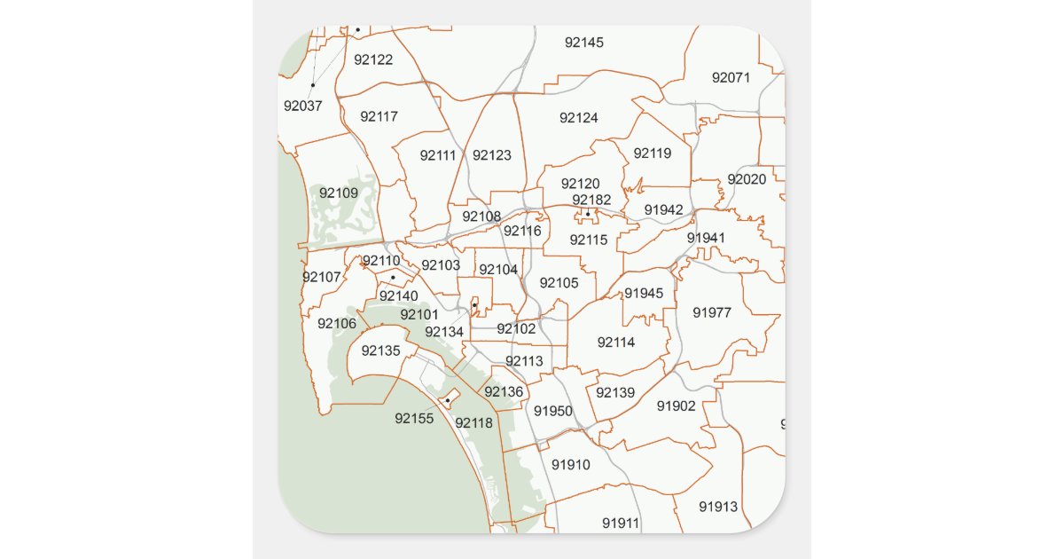 San Diego Zip Code Map Square Sticker | Zazzle.com