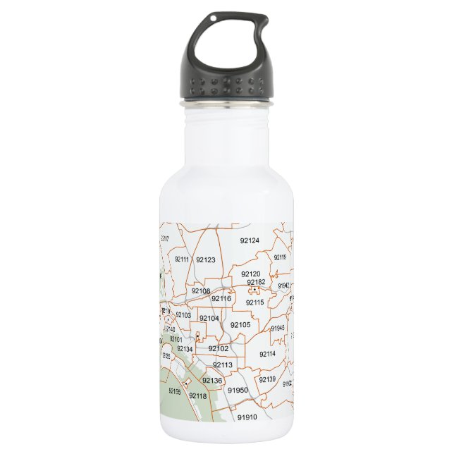 San Diego Zip Code Map Stainless Steel Water Bottle (Front)