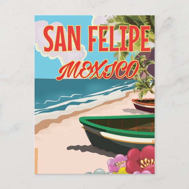 San Felipe Beach Mexico travel poster Postcard (Front)
