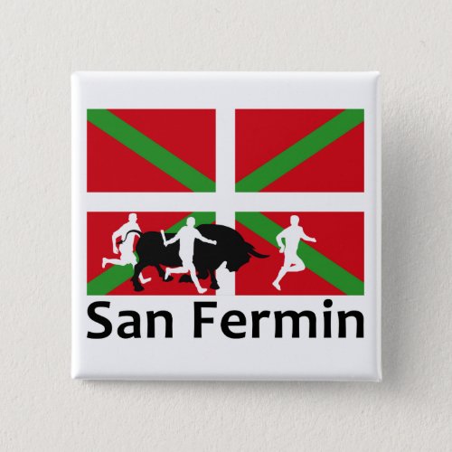 San Fermin bull run in Pamplona and Basque flag Pinback Button