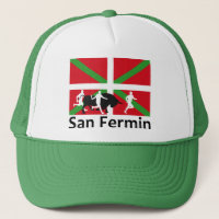 San Fermin bull run in Pamplona and Basque flag,