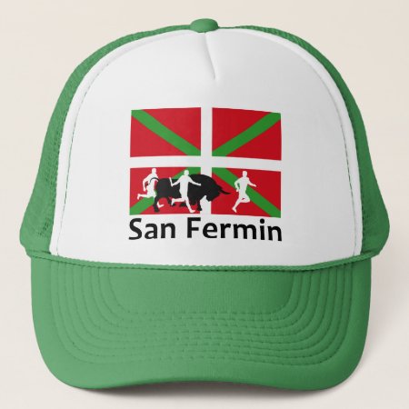 San Fermin Bull Run In Pamplona And Basque Flag, Trucker Hat