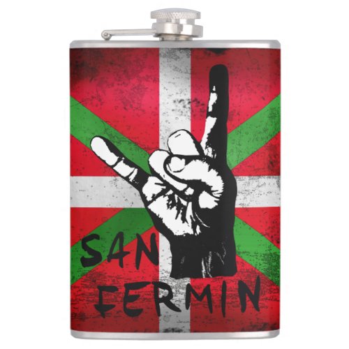 San Fermin rock fingers bulls head and Ikurrina Flask