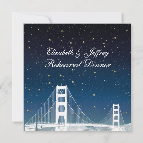 San Fran Skyline Etched Blue Star Rehearsal Dinner Invitation