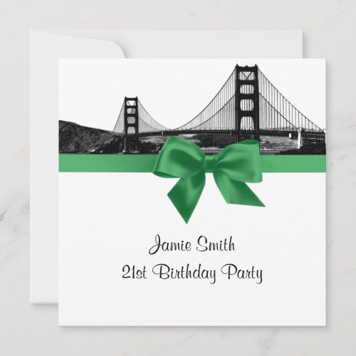 San Fran Skyline Etched BW Dark Jade SQ Birthday Custom Invites