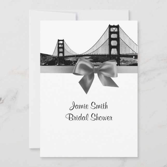 San Fran Skyline Etched BW Gray Bridal Shower Invitation (Front)