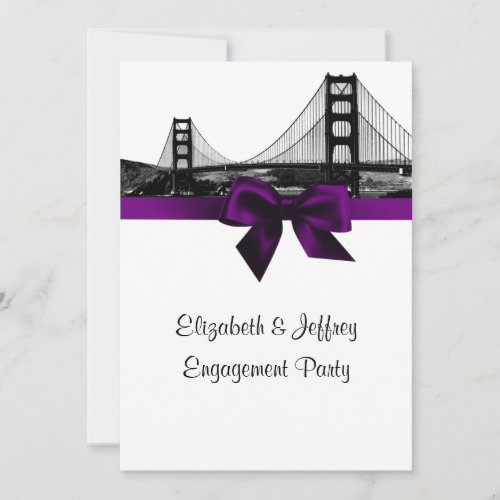 San Fran Skyline Etched BW Purple Engagement Party Invitation