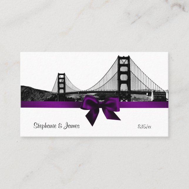 San Fran Skyline Etched BW Purple Escort Cards (Front)