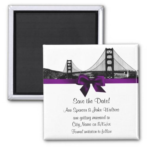 San Fran Skyline Etched BW Purple Save the Date Magnet