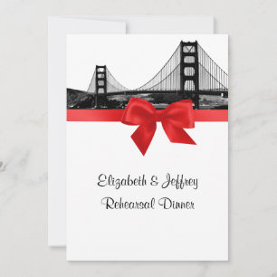 San Fran Skyline Etched BW Red Rehearsal Dinner Invitation