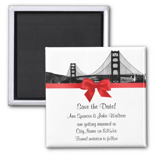 San Fran Skyline Etched BW Red Save the Date Magnet