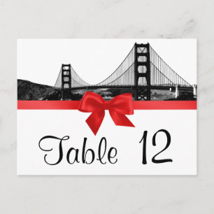 San Fran Skyline Etched BW Red Table Number