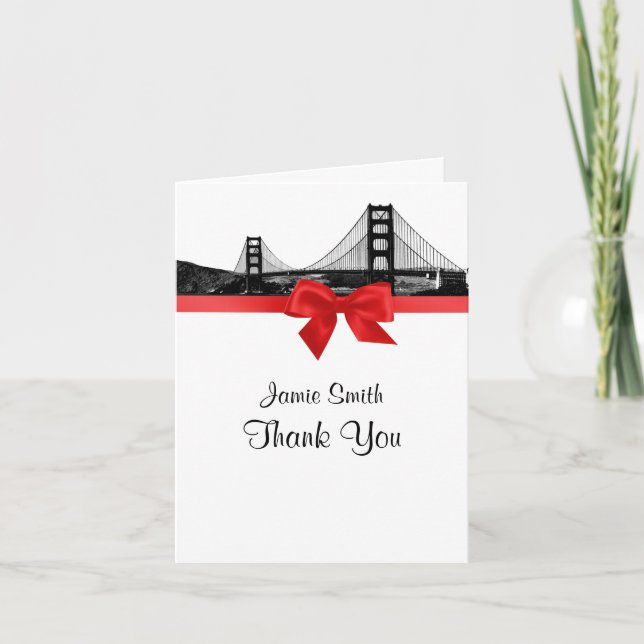San Fran Skyline Etched BW Red Thank You #2 Card (Front)