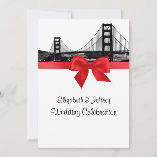 San Fran Skyline Etched BW Red Wedding Personalized Announcements