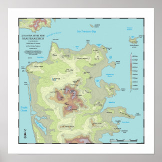 San Francisco 25ft Sea Rise Map - 16x16 Poster