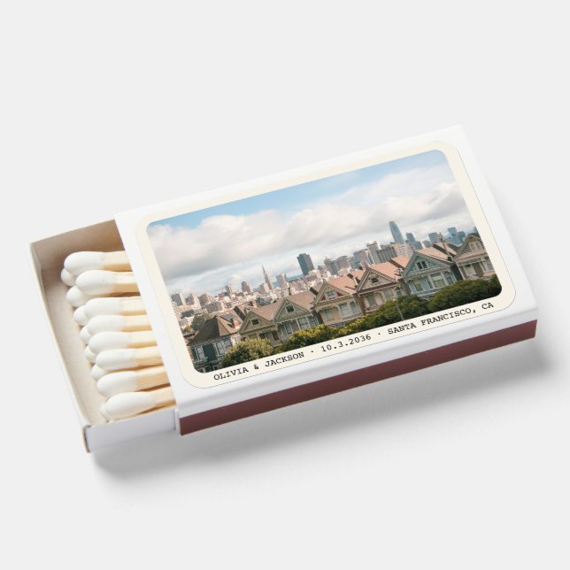 San Francisco Alamo Square Wedding Favor Matchboxes (Front Open)