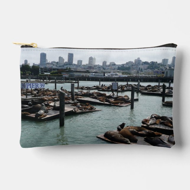 San Francisco and Pier 39 Sea Lions City Skyline Accessory Pouch (Front)