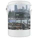 San Francisco and Pier 39 Sea Lions City Skyline Beverage Cooler