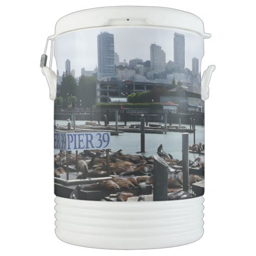 San Francisco and Pier 39 Sea Lions City Skyline Beverage Cooler