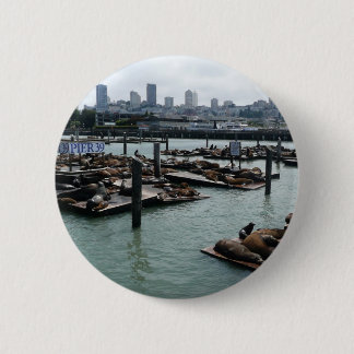 San Francisco and Pier 39 Sea Lions City Skyline Button
