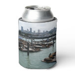 San Francisco and Pier 39 Sea Lions City Skyline Can Cooler