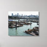 San Francisco and Pier 39 Sea Lions City Skyline Canvas Print