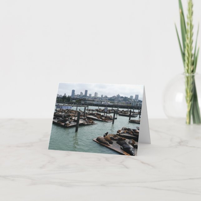 San Francisco and Pier 39 Sea Lions City Skyline Card (Front)