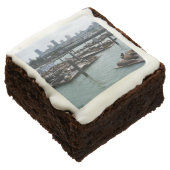San Francisco and Pier 39 Sea Lions City Skyline Chocolate Brownie (Angled)