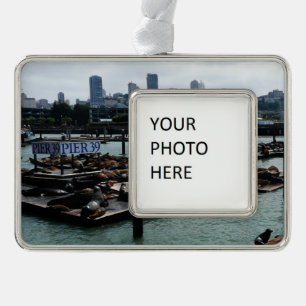 San Francisco and Pier 39 Sea Lions City Skyline Christmas Ornament