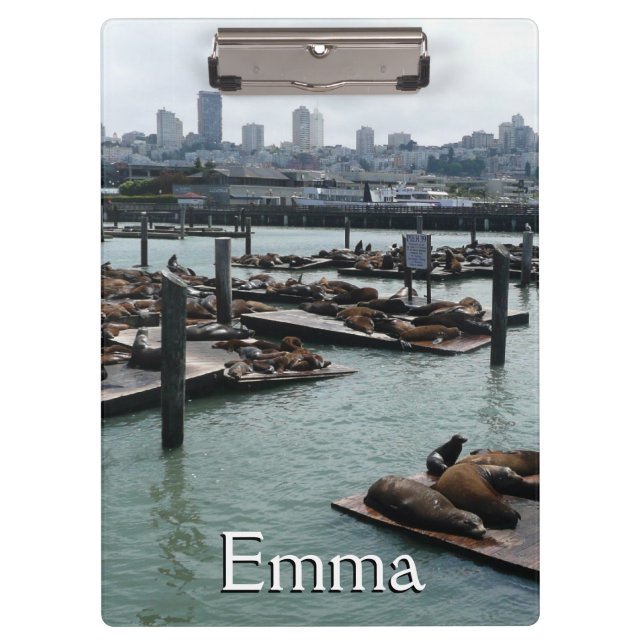 San Francisco and Pier 39 Sea Lions City Skyline Clipboard (Front)