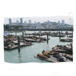 San Francisco and Pier 39 Sea Lions City Skyline Golf Towel
