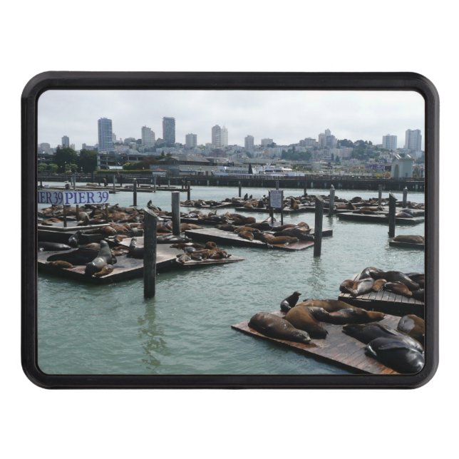 San Francisco and Pier 39 Sea Lions City Skyline Hitch Cover (Front)