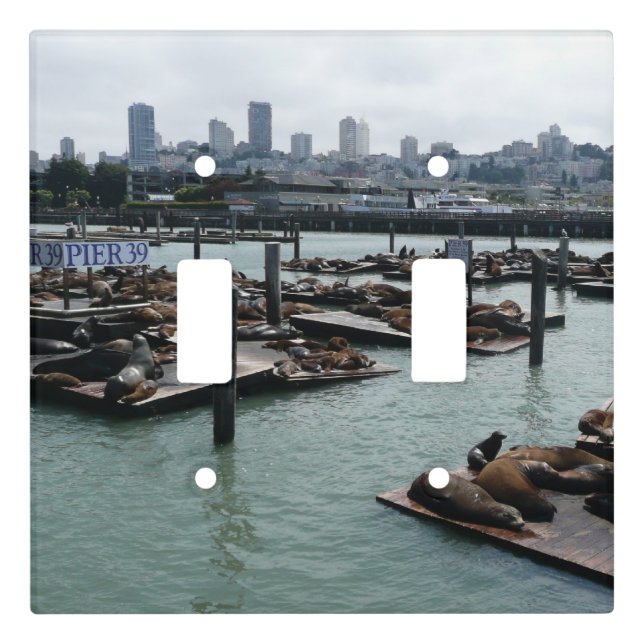 San Francisco and Pier 39 Sea Lions City Skyline Light Switch Cover (Front)