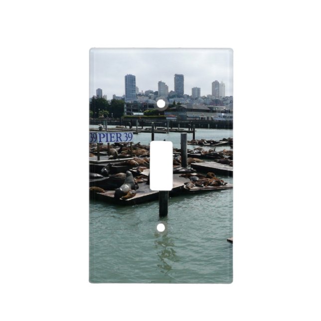 San Francisco and Pier 39 Sea Lions City Skyline Light Switch Cover (Front)