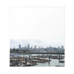 San Francisco and Pier 39 Sea Lions City Skyline Notepad