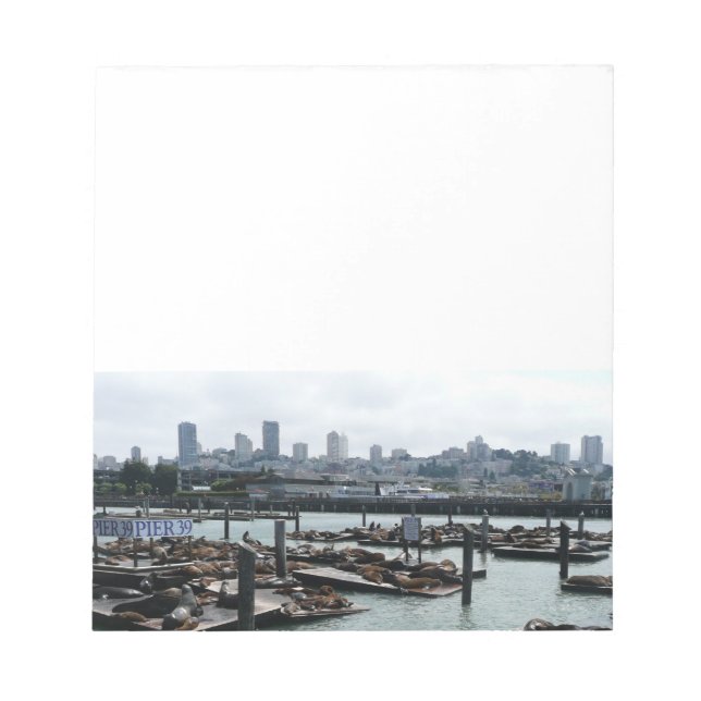 San Francisco and Pier 39 Sea Lions City Skyline Notepad (Front)