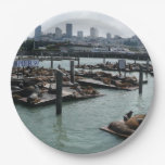 San Francisco and Pier 39 Sea Lions City Skyline Paper Plate