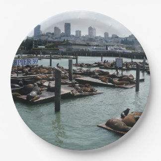San Francisco and Pier 39 Sea Lions City Skyline Paper Plates