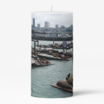 San Francisco and Pier 39 Sea Lions City Skyline Pillar Candle