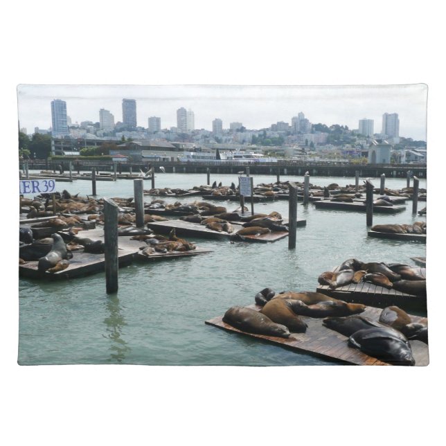 San Francisco and Pier 39 Sea Lions City Skyline Placemat (Front)