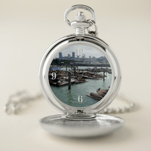 San Francisco and Pier 39 Sea Lions City Skyline Pocket Watch