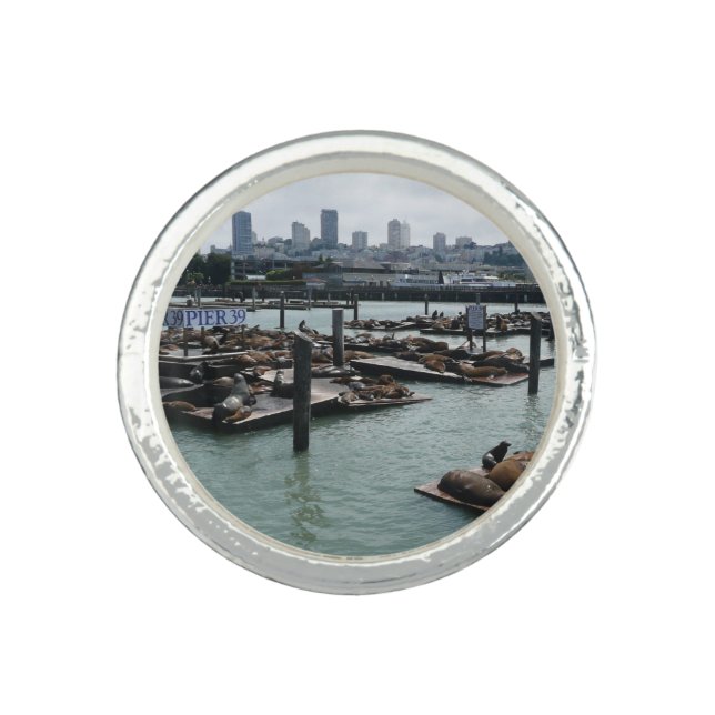 San Francisco and Pier 39 Sea Lions City Skyline Ring (Front)