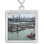 San Francisco and Pier 39 Sea Lions City Skyline Silver Plated Necklace