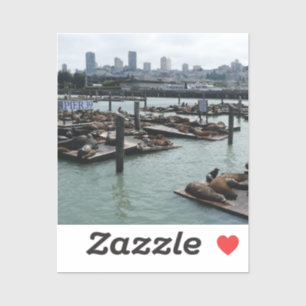 San Francisco and Pier 39 Sea Lions City Skyline Sticker