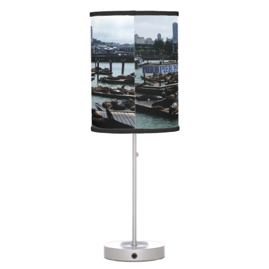 San Francisco and Pier 39 Sea Lions City Skyline Table Lamp (Back)